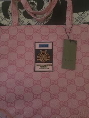 Gucci Pink GG Canvas Tote with Pineapple Patch